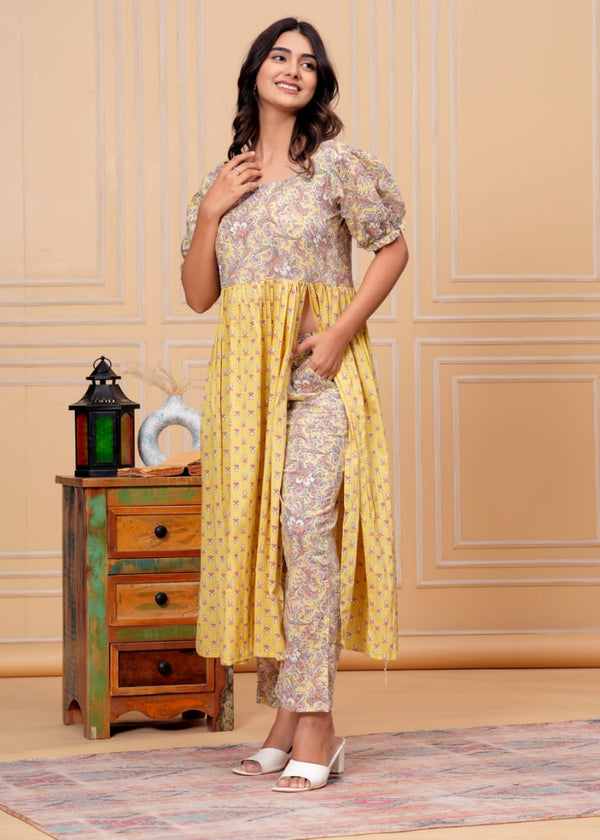 New Nayra cut yellow kurta pent