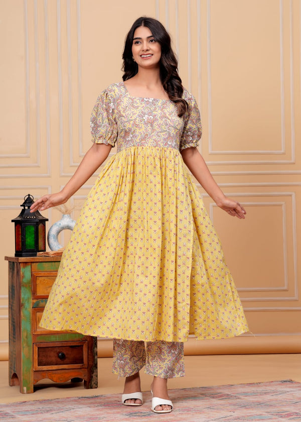 New Nayra cut yellow kurta pent